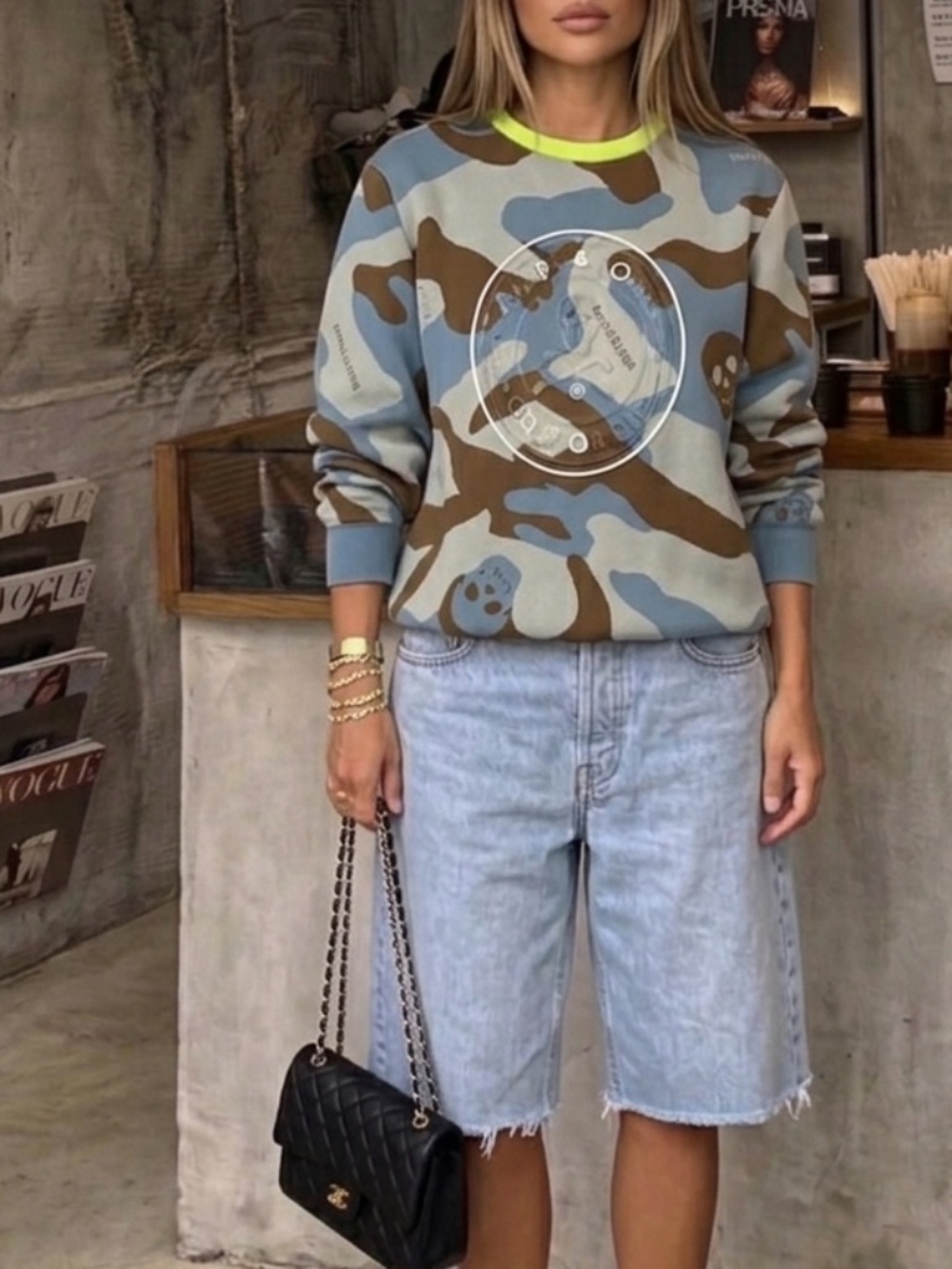 MARK & LONA Camouflage Skull Graphic Sweatshirt with Neon Collar